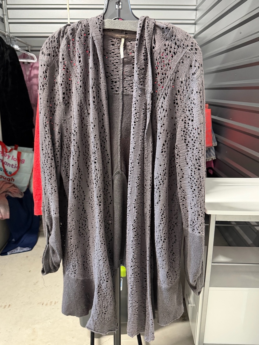Free People Heather Gray Crochet Open-Front Cardigan